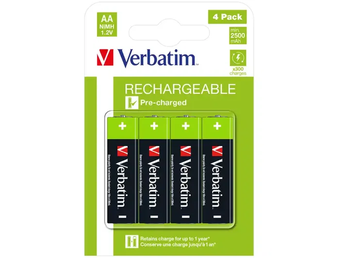 Verbatim Pilas Recargables AA Premium HR6 1,2V 2500mAh (Pack de 4)