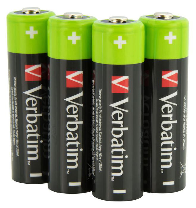 Verbatim Pilas Recargables Premium HR6 AA, 1.2V, 2500mAh, Pack de 4