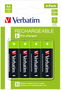 Verbatim Pilas Recargables Premium HR6 AA, 1.2V, 2500mAh, Pack de 4