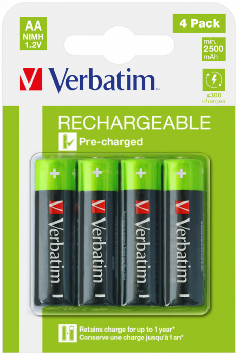 Verbatim Pilas Recargables AA Premium HR6 1,2V 2500mAh (Pack de 4)