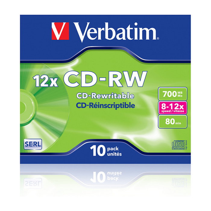 Verbatim Pack de 10 CD-RW 700 MB 12x con estuche Jewel Case