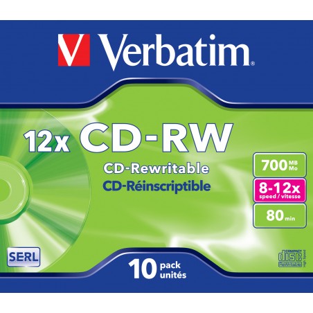 Verbatim Pack de 10 CD-RW 700 MB 12x con estuche Jewel Case
