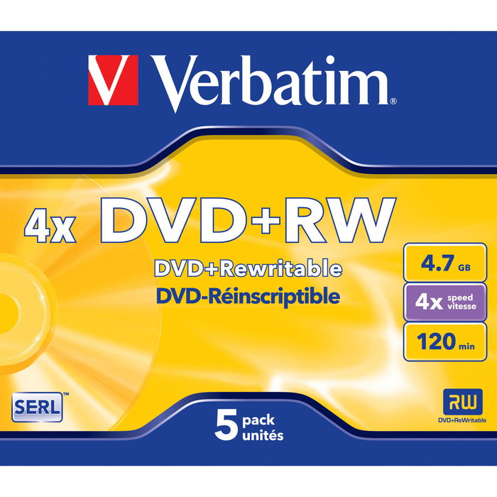 Verbatim DVD+RW 4,7 GB 4x Matt Silver Pack de 5 Jewel Case