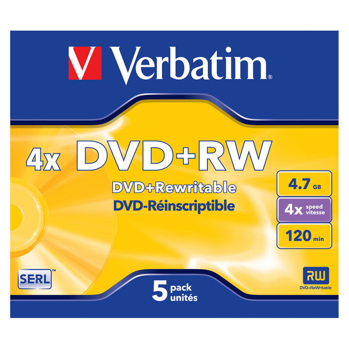 Verbatim DVD+RW 4,7 GB 4x Matt Silver Pack de 5 Jewel Case