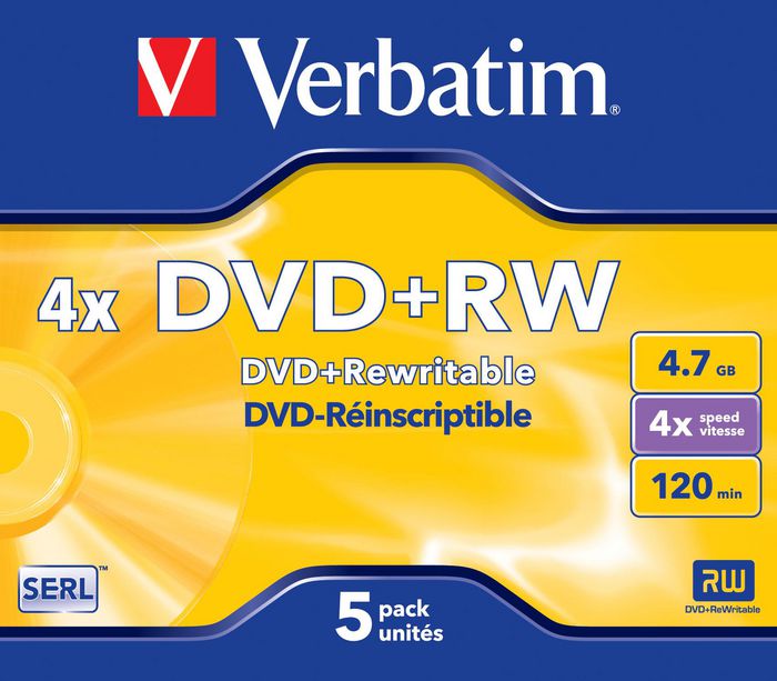 Verbatim DVD+RW 4,7 GB 4x Matt Silver Pack de 5 Jewel Case