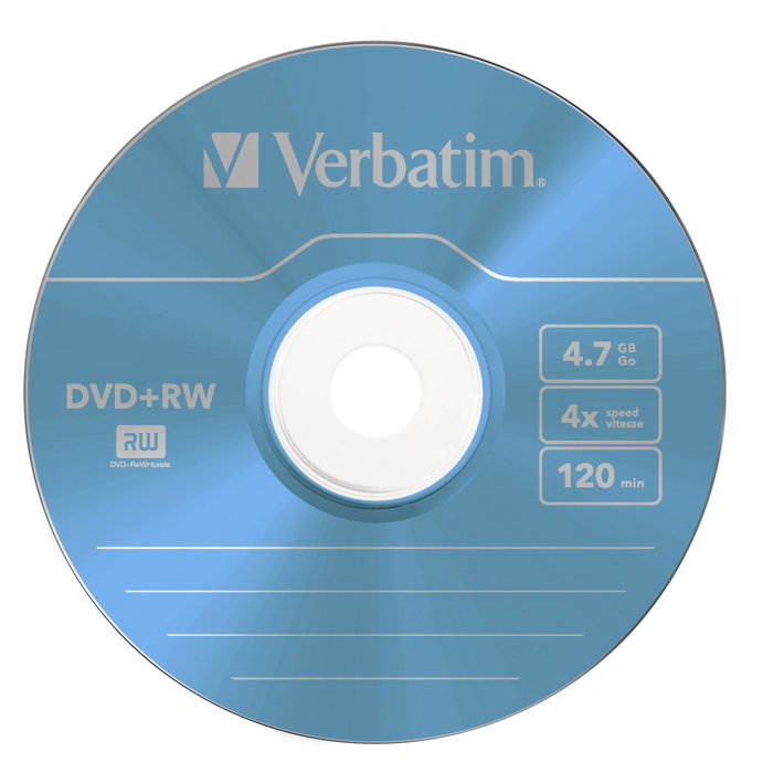 Verbatim DVD+RW 4,7 GB 4x Speed Pack de 5 Slim Case Superficie de Color