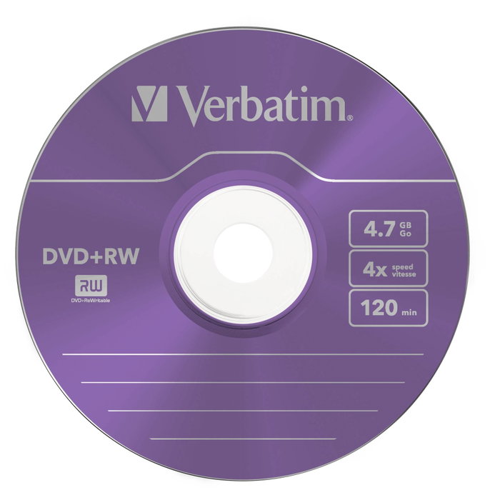 Verbatim DVD+RW 4,7 GB 4x Speed Pack de 5 Slim Case Superficie de Color