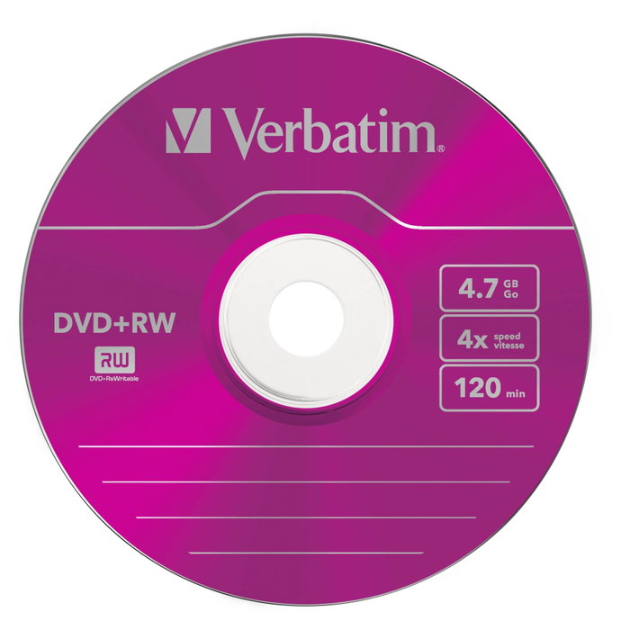 Verbatim DVD+RW 4,7 GB 4x Speed Pack de 5 Slim Case Superficie de Color
