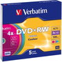 Verbatim DVD+RW 4,7 GB 4x Speed Pack de 5 Slim Case Superficie de Color