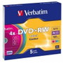 Verbatim DVD+RW 4,7 GB 4x Speed Pack de 5 Slim Case Superficie de Color
