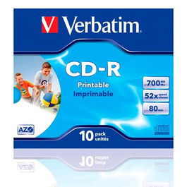 Verbatim CD-R Azo 700Mb 52X Pack 10 Jewel Case Superficie Wide Inkjet Printable