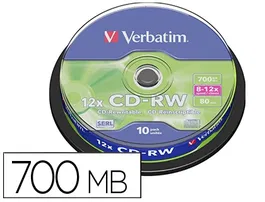 Verbatim Cd-rw 700mb 12x 80 min Tarrina 10 Unidades