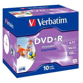 Verbatim DVD+R 4.7GB 16X Paquete de 10 con Estuche Jewel, Superficie Imprimible Inkjet
