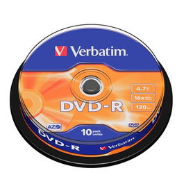 Verbatim DVD-R 4.7GB 16X Matt Silver Spindle Pack de 10 Discos