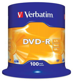 Verbatim DVD-R 4.7GB 16X Matt Silver 100 Pack Spindle