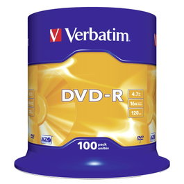 Verbatim DVD-R 4,7 GB 16x, 100 unidades, plata mate