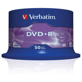 Verbatim DVD+R 4.7GB 16X 50 Pack Spindle Matt Silver