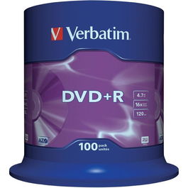 Verbatim DVD+R 4.7GB 16X Pack 100 Spindle Matt Silver