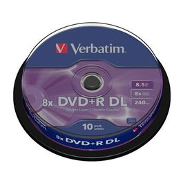 Verbatim DVD+R Doble Capa, 8.5GB, 8X, 10 Pack Spindle, Superficie Matt Silver