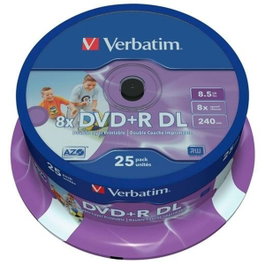 Verbatim DVD+R Doble Capa 8,5GB 8x 25 Pack Spindle Matt Inkjet Printable