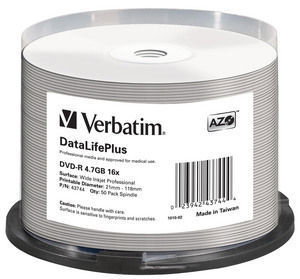 Verbatim DVD-R DataLifePlus 4,7GB 16x 50 Pack Spindle