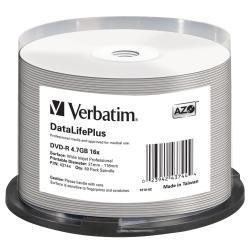 Verbatim DVD-R 4.7GB 16X 50 Pack Spindle Datalife Plus Wide Inkjet Printable Professional