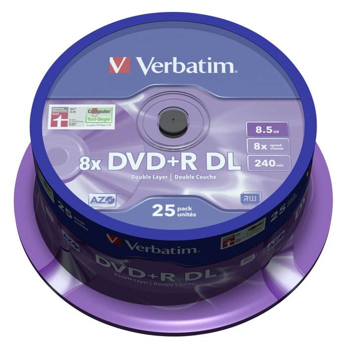 Verbatim DVD+R Double Layer 8x 8,5GB 25 Pack Plata Mate Verbatim DVD+R Double Layer 8x 8,5GB 25 Pack Plata Mate