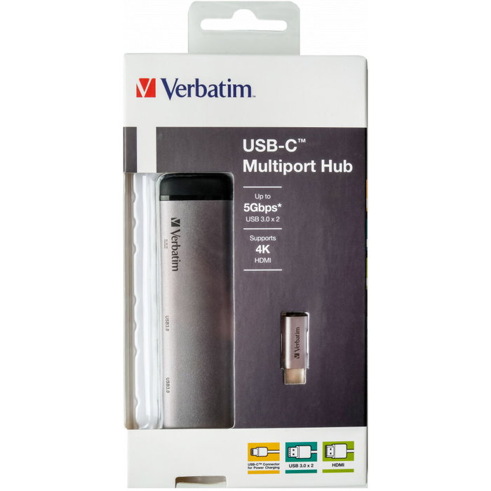 Verbatim Hub Multipuerto USB-C con 2xUSB 3.0, HDMI 4K y Carga USB-C - Plata Verbatim Hub Multipuerto USB-C con 2xUSB 3.0, HDMI 4K y Carga USB-C - Plata