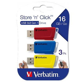 Verbatim Store´N´Click Pendrive 16GB USB 3.2 con Ranura Para Colgar Colores Surtidos - Multipack 3U