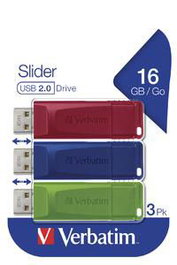 Verbatim Slider USB Drive 16GB Multipack (Rojo, Azul y Verde)