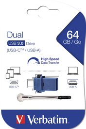 Verbatim Store 'n' Go Dual Drive 64 GB USB-C/USB-A Negro, Azul y Plata