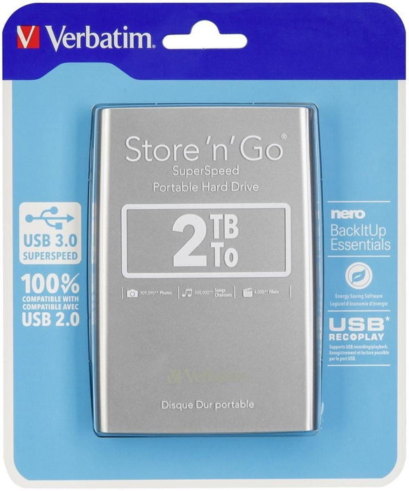 Verbatim Store 'n' Go 2TB USB 3.0 Plata