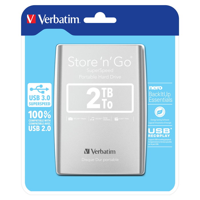 Verbatim Store 'n' Go Disco Duro Portátil 2TB USB 3.2 Gen 1 Plata Verbatim Store 'n' Go Disco Duro Portátil 2TB USB 3.2 Gen 1 Plata