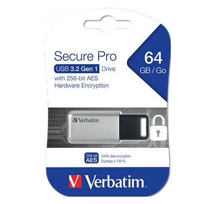 Verbatim Secure Pro 64GB USB 3.2 Retráctil con Cifrado por Hardware Plata Verbatim Secure Pro 64GB USB 3.2 Retráctil con Cifrado por Hardware Plata