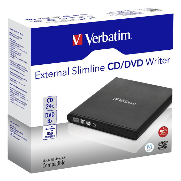 Verbatim Grabadora y Lector Externo CD/DVD Slimline 98938 Negra