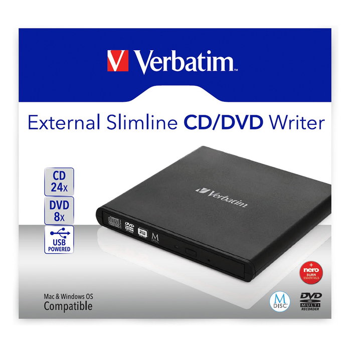 Verbatim Grabadora y Lector Externo CD/DVD Slimline 98938 Negra
