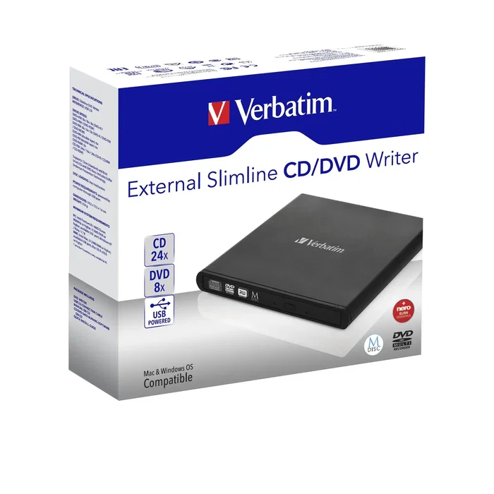 Verbatim 98938 Grabadora Externa Slimline DVD-RW USB 2.0 para Portátil - Unidad Óptica CD/DVD, Color Negro, Incluye Software Nero Burn & Archive