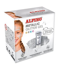 Maquillaje Alpino Glitter Gel Metalico Plata Estuche De 6