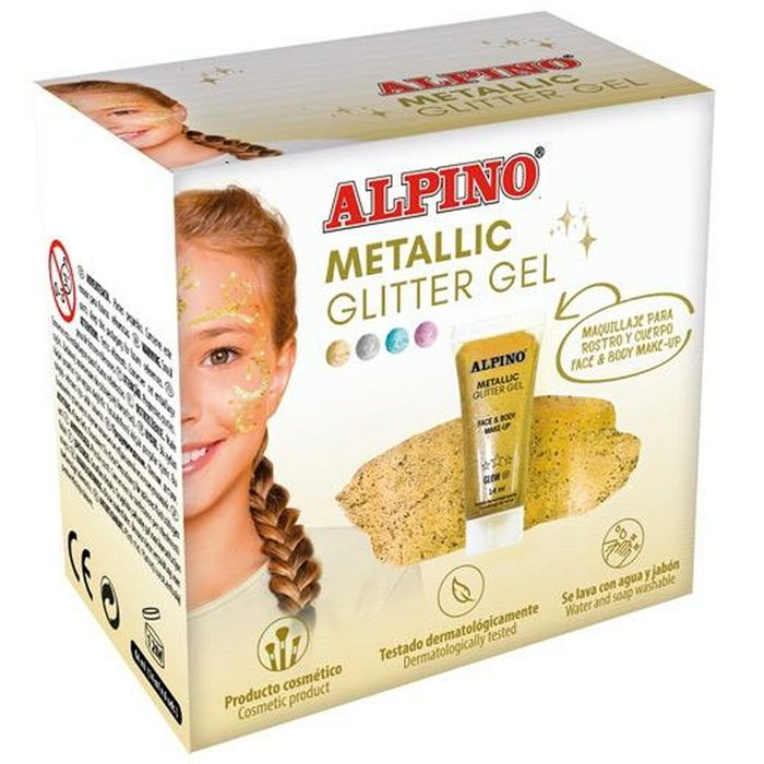 ALPINO Maquillaje Glitter Gel Metálico Oro Estuche de 6