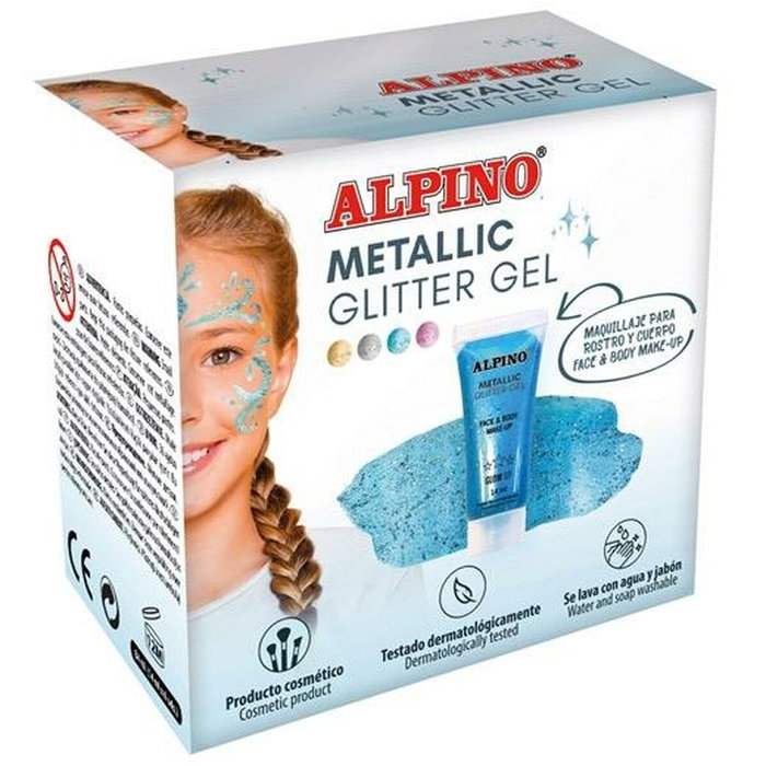 ALPINO Maquillaje Glitter Gel Metálico Azul Estuche de 6
