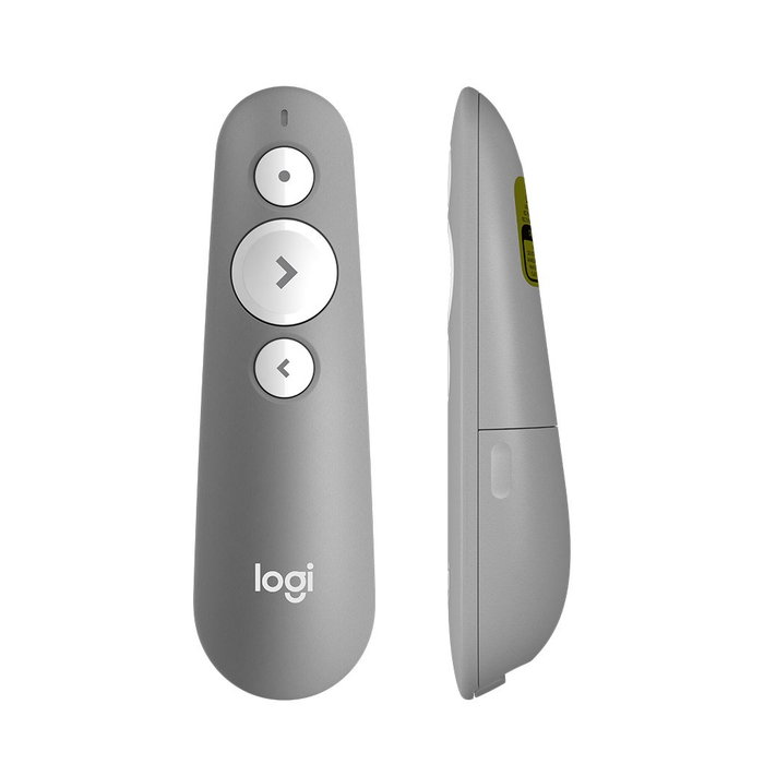 Logitech Mando Inalambrico para Presentaciones R500S, Puntero Laser Rojo, USB y Bluetooth, Gris Medio, 910-006520