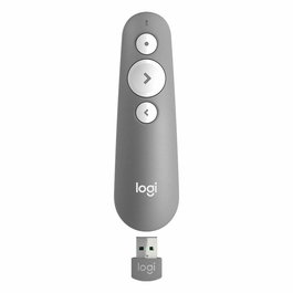Logitech Mando Inalambrico para Presentaciones R500S, Puntero Laser Rojo, USB y Bluetooth, Gris Medio, 910-006520