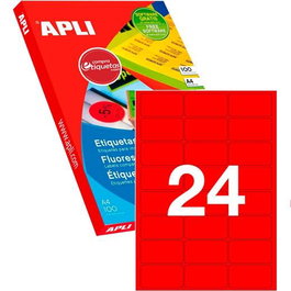 Apli Etiquetas Adhesivas 64x33,9 mm Láser C-Romos 24 X 100H Rojo Fluorescente