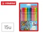 Stabilo Pen 68 Estuche de 15 Rotuladores (10 Estándar + 5 Neón)