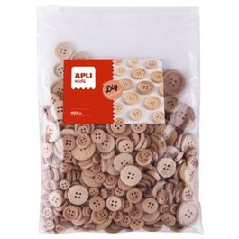 APLI Botones de Madera Natural Surtidos, Bolsa de 400 Unidades