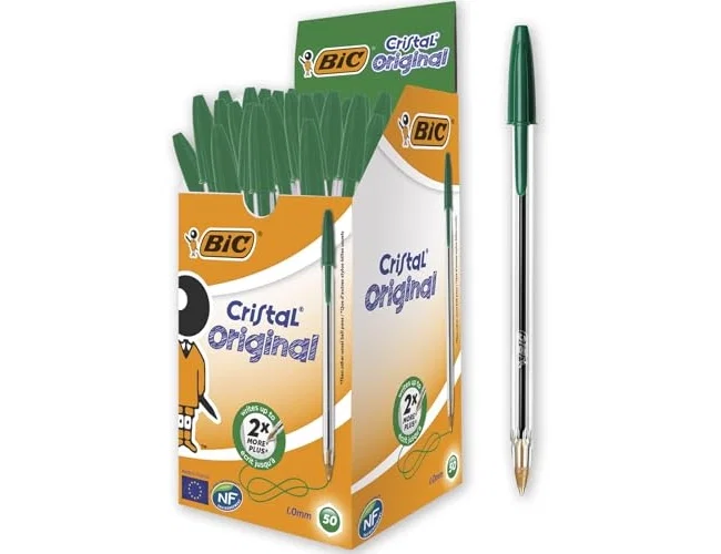 BIC Bolígrafo Cristal verde trazo medio 0,40 mm con punta de 1 mm