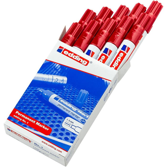 Edding Marcador Permanente Nº 1 Rojo (Set de 10) Edding Marcador Permanente Nº 1 Rojo (Set de 10)