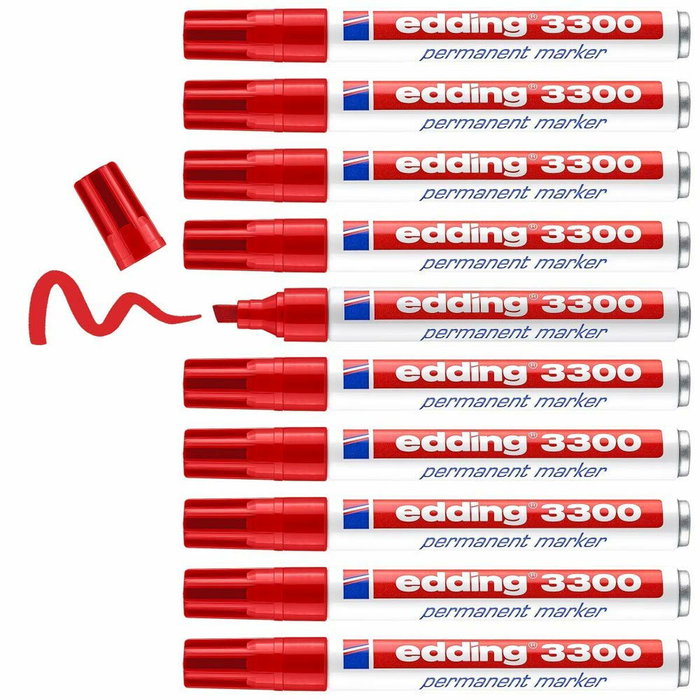 Edding Marcador Permanente 3300 Rojo Punta Biselada (Set de 10)