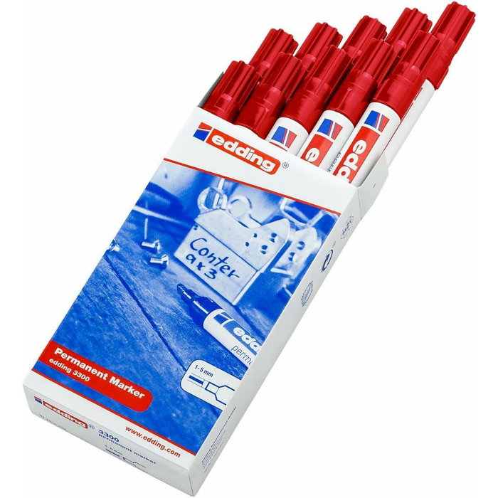 Edding Marcador Permanente 3300 Rojo Punta Biselada (Set de 10)