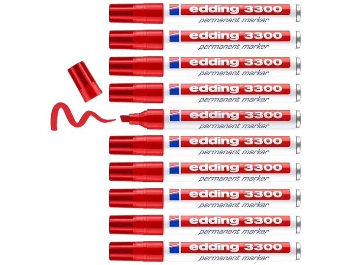 Edding Marcador Permanente 3300 Rojo Punta Biselada (Set de 10)
